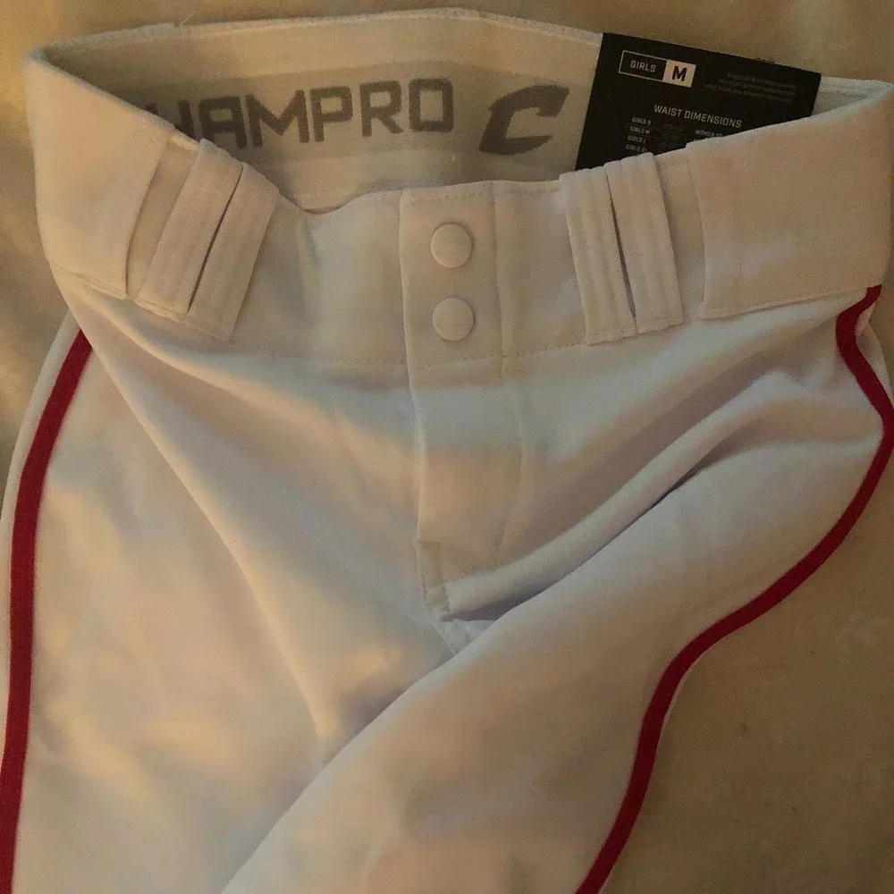 Champro Softball Fastpitch Pants Red Piping Braid Girls Youth M - Picture 2 of 5